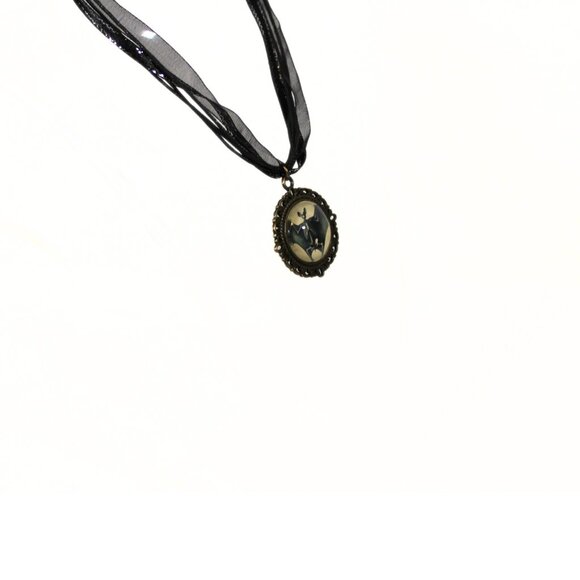 Gothic Victorian "Wings of the Departed" Goth Skeletal Bat Ribbon Necklace - Picture 3 of 5